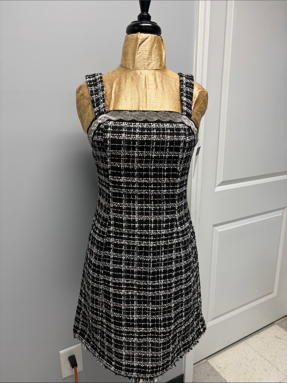 Tahari Black and White Tweed Midi Dress